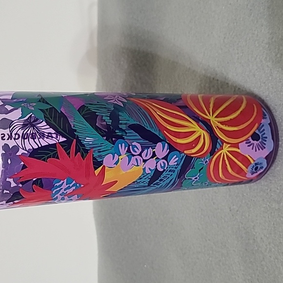 STARBUCKS 2022 Summer Pink & Purple Floral Jungle Water Bottle with Strap - Picture 5 of 6